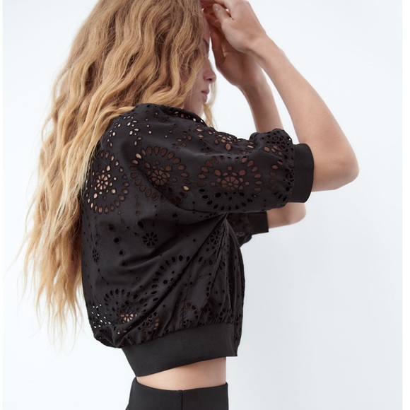 NWOT ZARA EMBROIDERED EYELET BOMBER - Picture 4 of 6